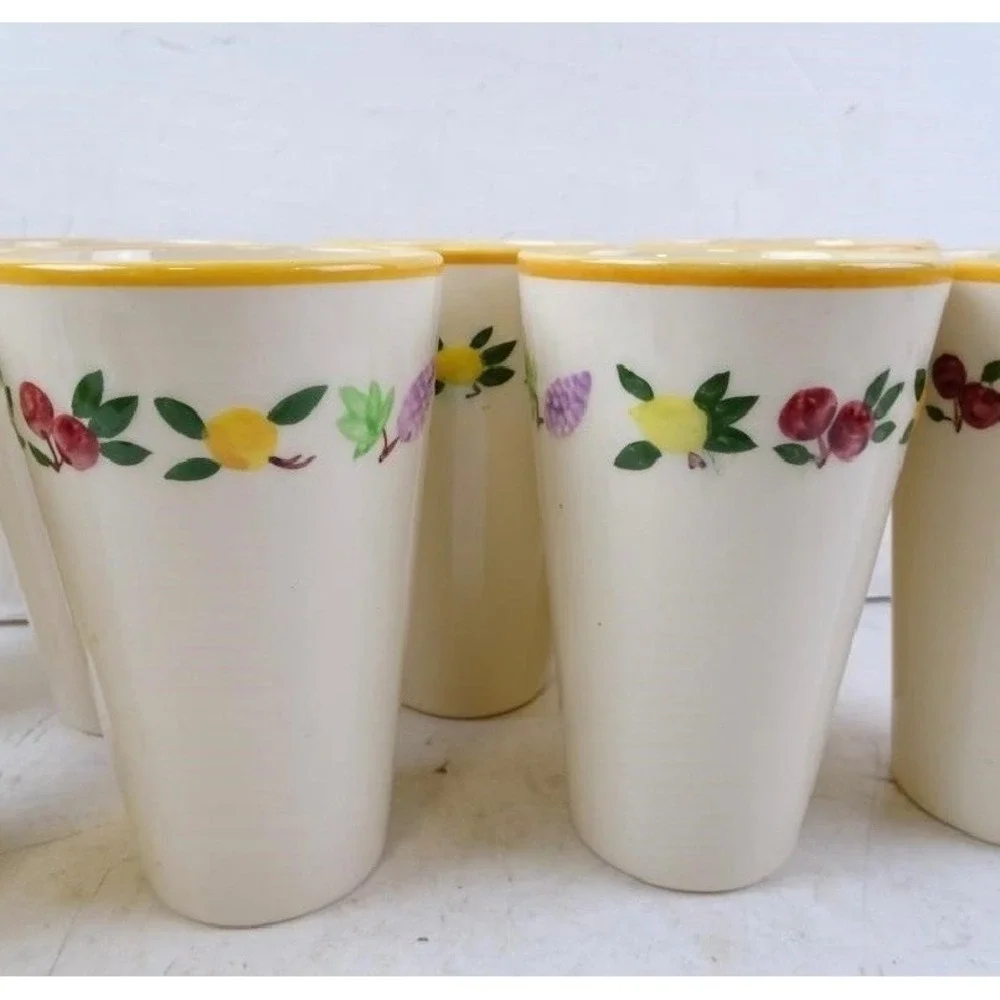 Franciscan Fruit Ceramic Tumblers Set of 8 Cream Yellow Trim Made in California
